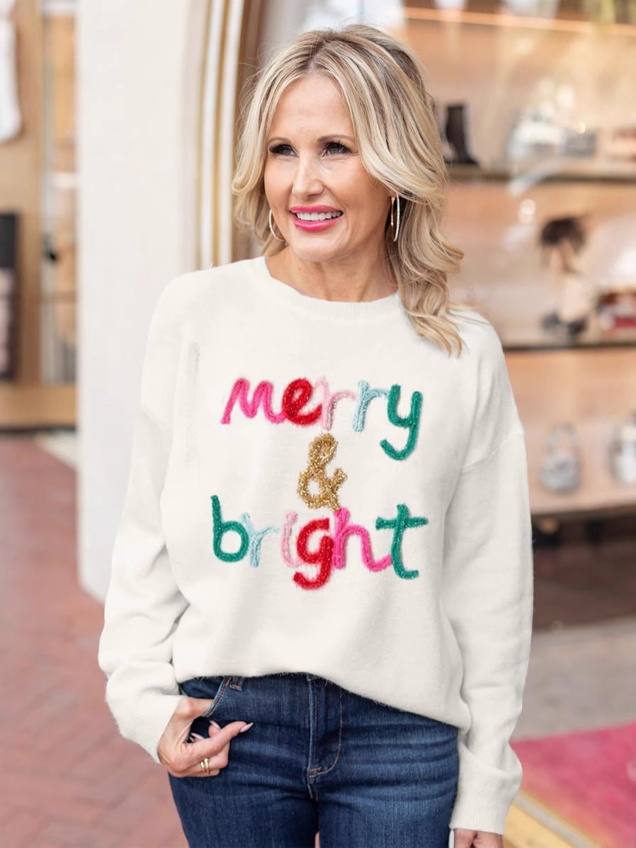 Letter Print Pullover Sweatshirt with Embroidered Detail