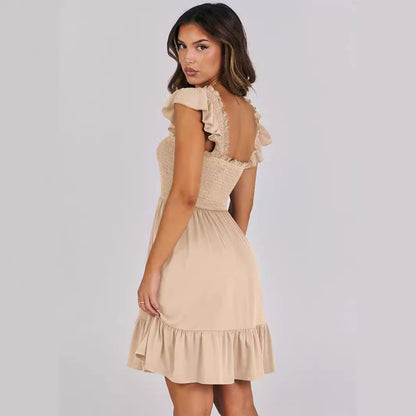 Smocked A-Line Mini Dress with Flutter Sleeves and Ruffle Hem