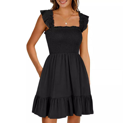 Smocked A-Line Mini Dress with Flutter Sleeves and Ruffle Hem