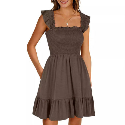 Smocked A-Line Mini Dress with Flutter Sleeves and Ruffle Hem