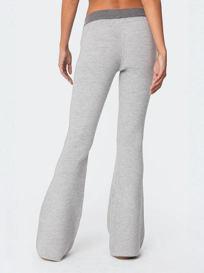Ribbed Color-Block Flared Pants with Contrast Waistband