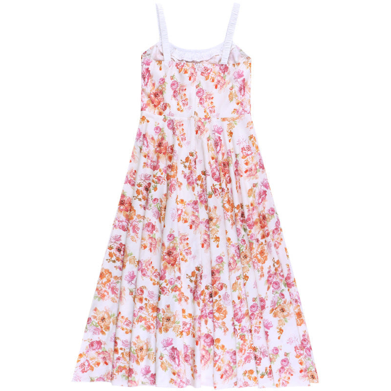 Floral A-Line Midi Dress with Bustier Bodice and Slit