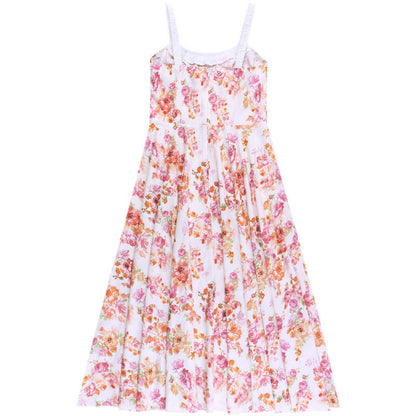 Floral A-Line Midi Dress with Bustier Bodice and Slit