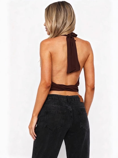 Slim Fit Cowl Neck Halter Top with Backless Detail