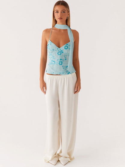 Floral Sequined Camisole Top with Matching Scarf