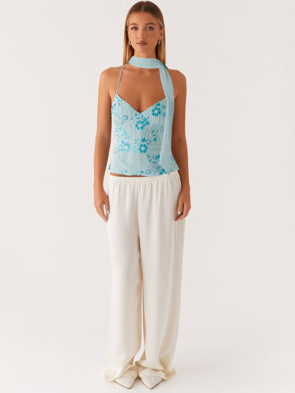 Floral Sequined Camisole Top with Matching Scarf