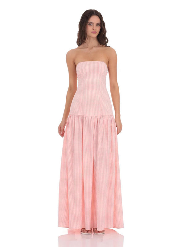 Gingham Strapless Maxi Dress with Smocked Back