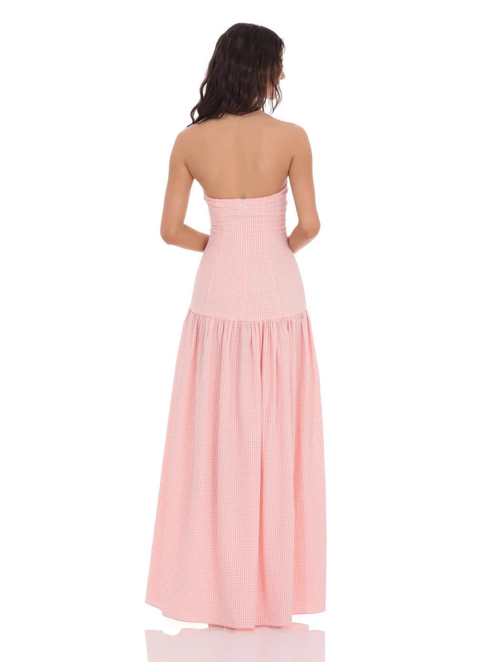 Gingham Strapless Maxi Dress with Smocked Back