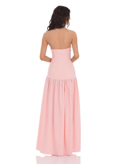 Gingham Strapless Maxi Dress with Smocked Back