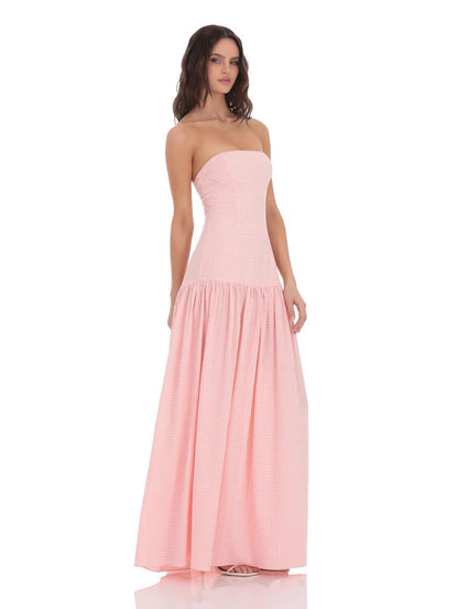 Gingham Strapless Maxi Dress with Smocked Back