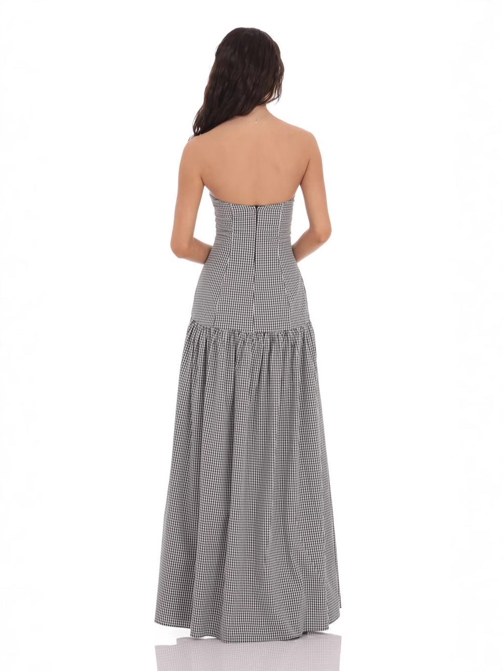 Gingham Strapless Maxi Dress with Smocked Back