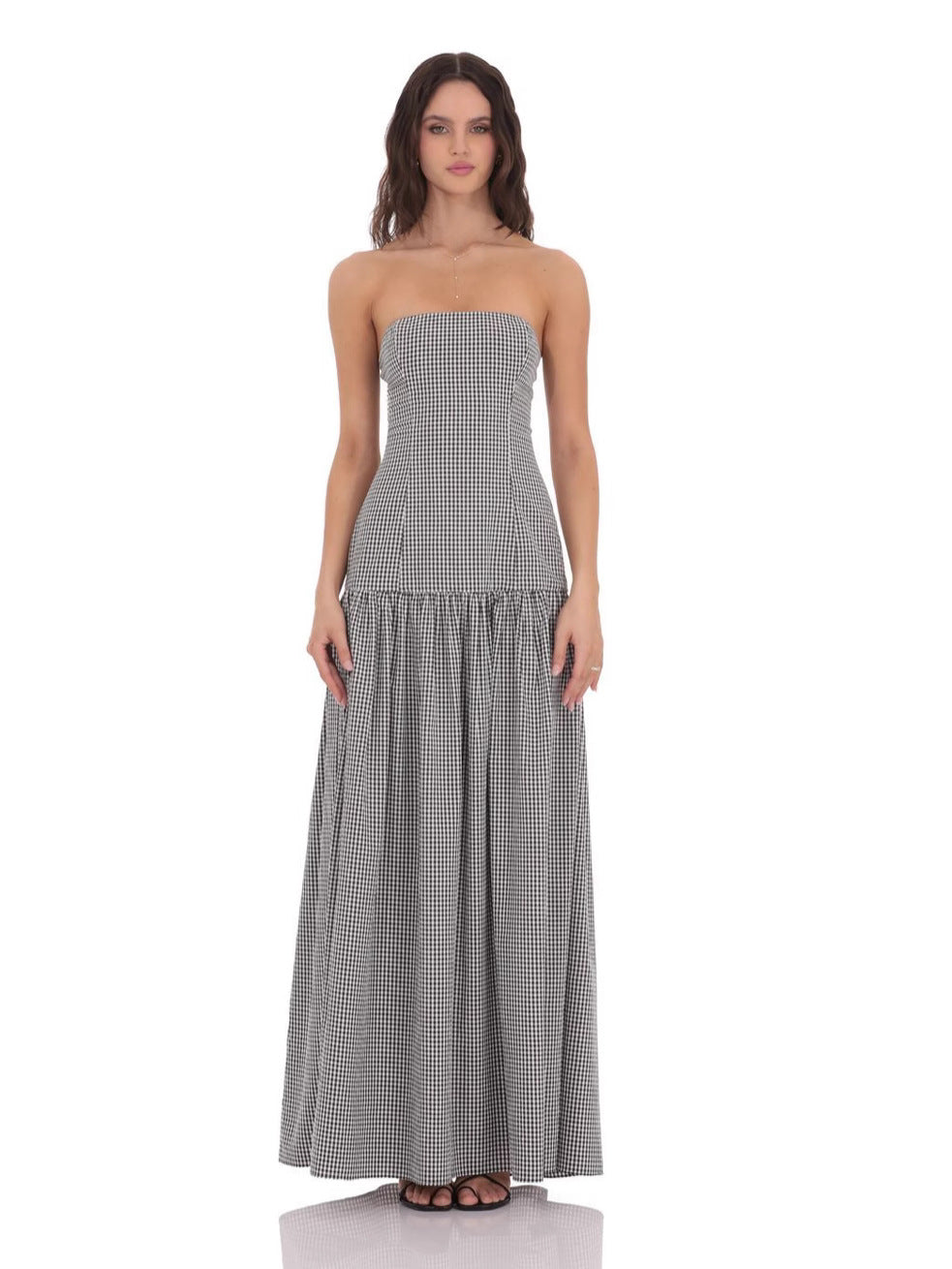 Gingham Strapless Maxi Dress with Smocked Back