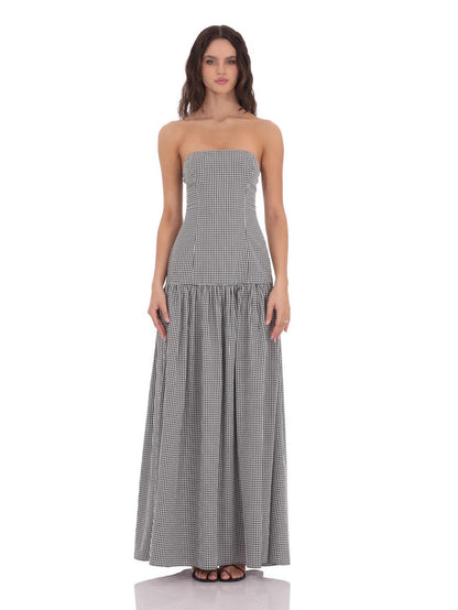 Gingham Strapless Maxi Dress with Smocked Back