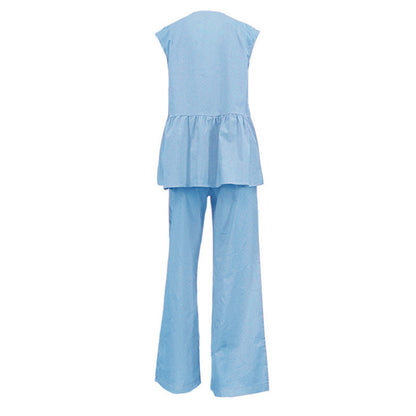 Sleeveless V-Neck Peplum Top and Wide-Leg Pants Set