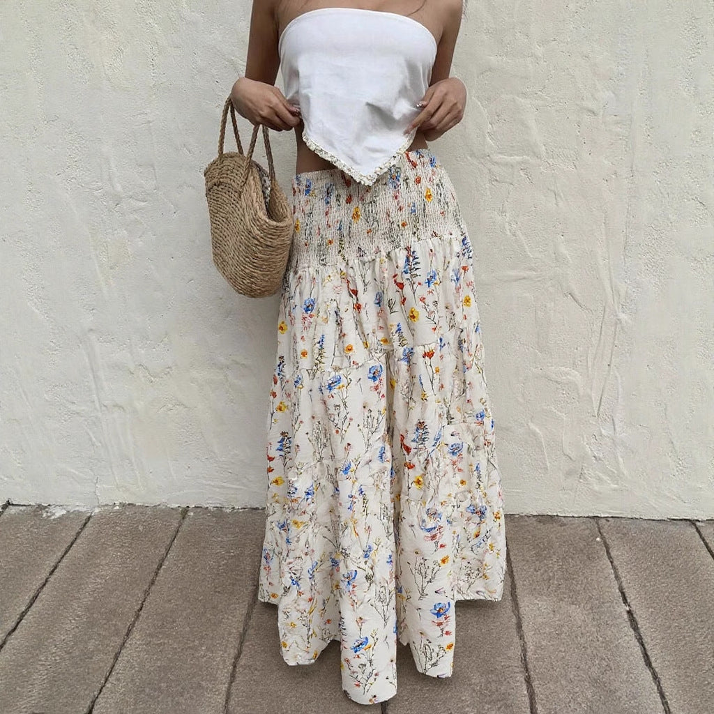 Floral Tiered Maxi Skirt with Smocked Waist