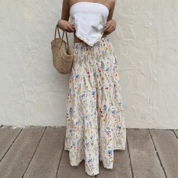 Floral Tiered Maxi Skirt with Smocked Waist