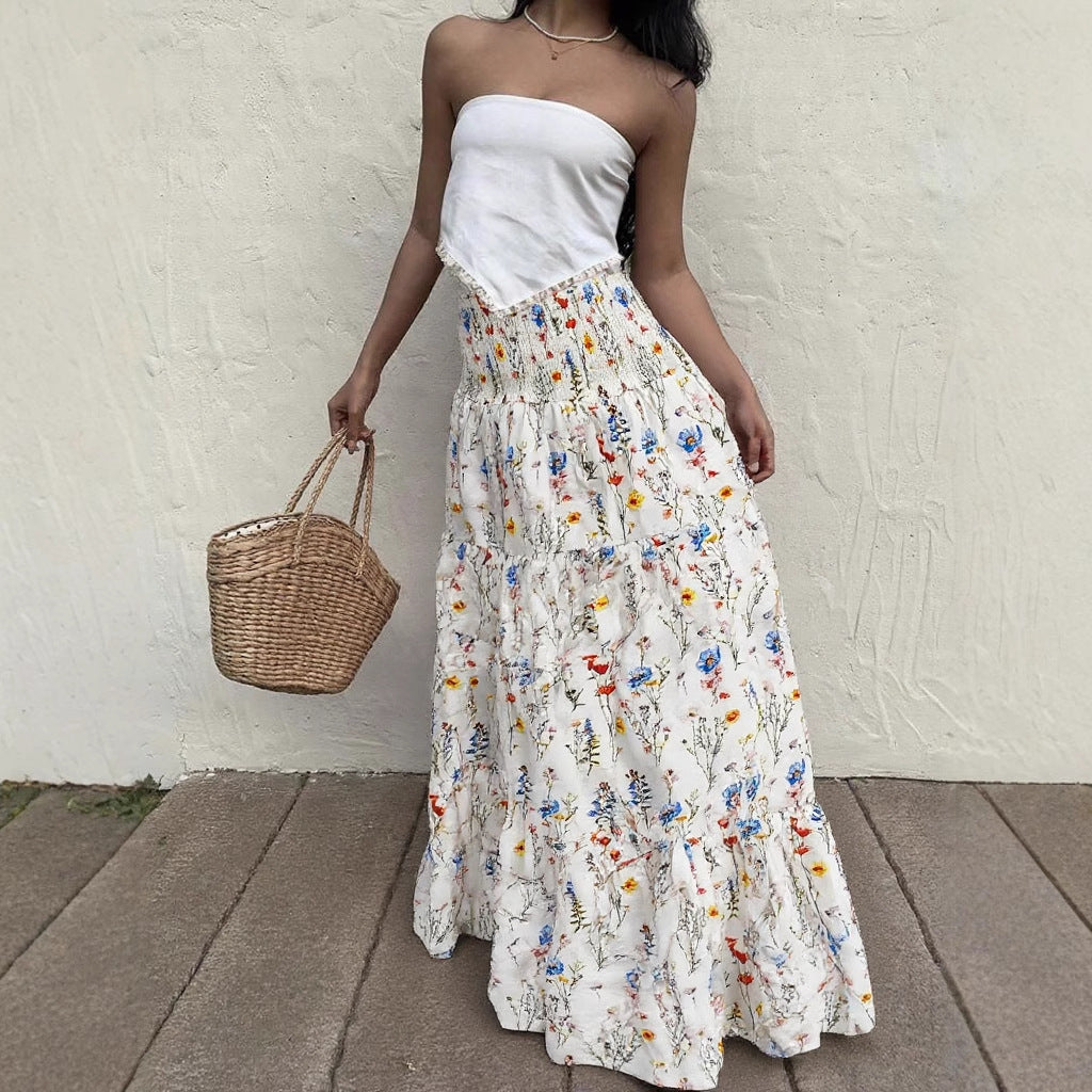 Floral Tiered Maxi Skirt with Smocked Waist