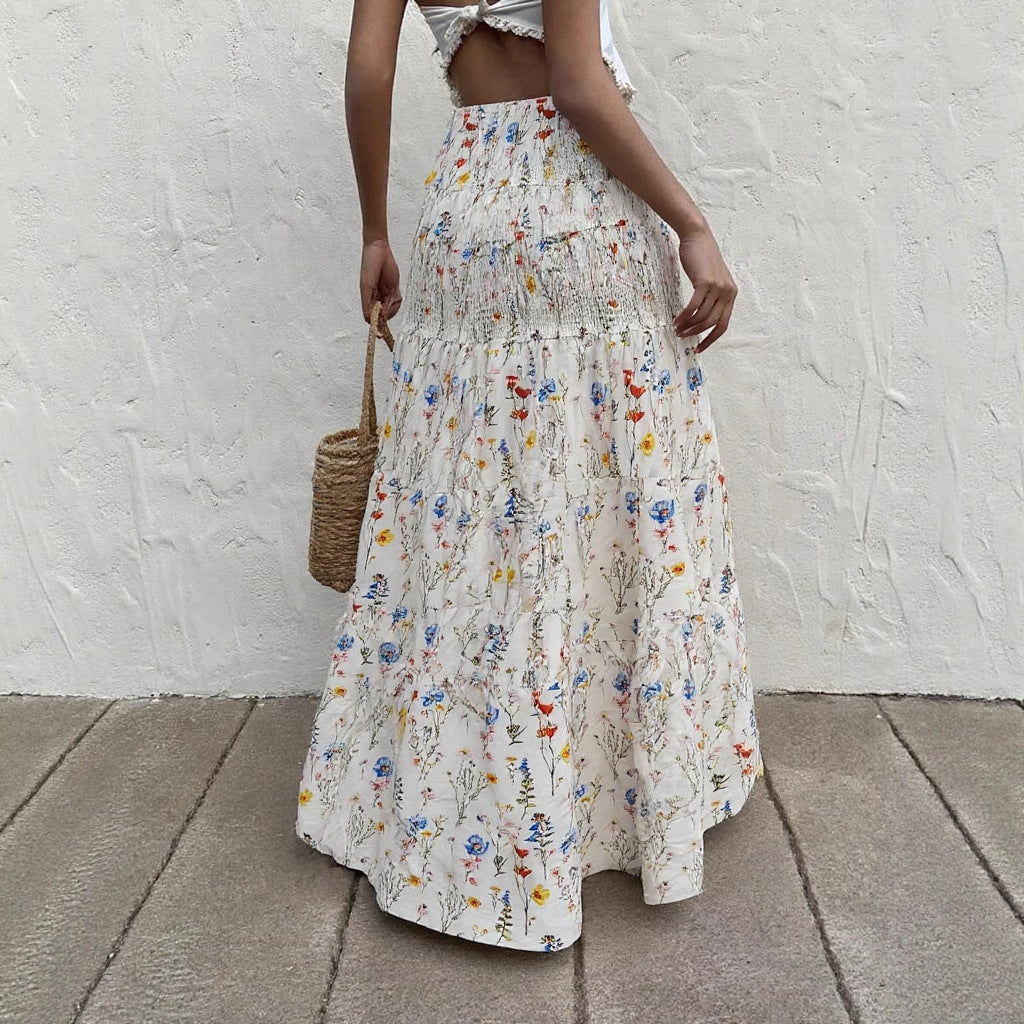Floral Tiered Maxi Skirt with Smocked Waist