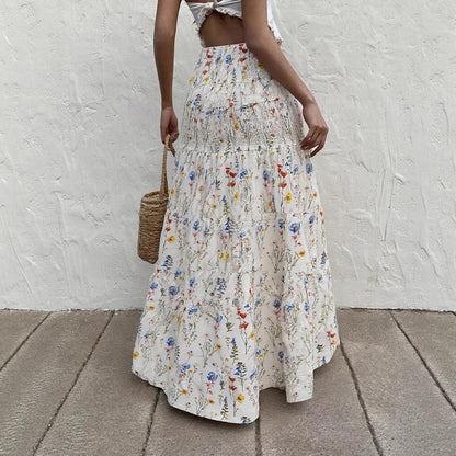 Floral Tiered Maxi Skirt with Smocked Waist