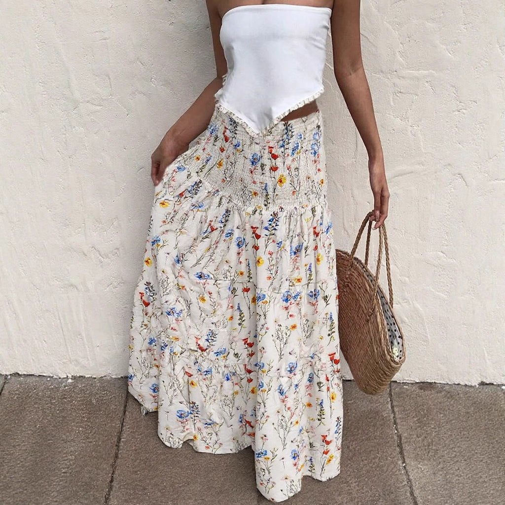 Floral Tiered Maxi Skirt with Smocked Waist