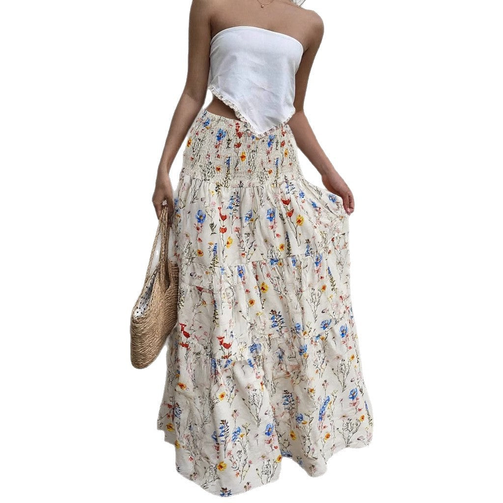 Floral Tiered Maxi Skirt with Smocked Waist