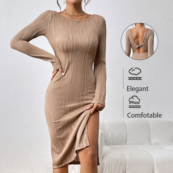Textured Bodycon Midi Dress with Backless Twist Detail