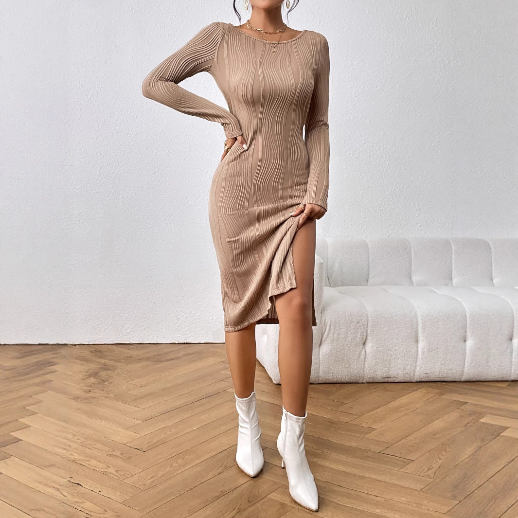 Textured Bodycon Midi Dress with Backless Twist Detail