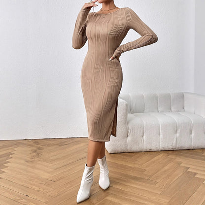 Textured Bodycon Midi Dress with Backless Twist Detail