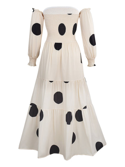 Polka Dot Off-Shoulder Maxi Dress with Smocked Bodice