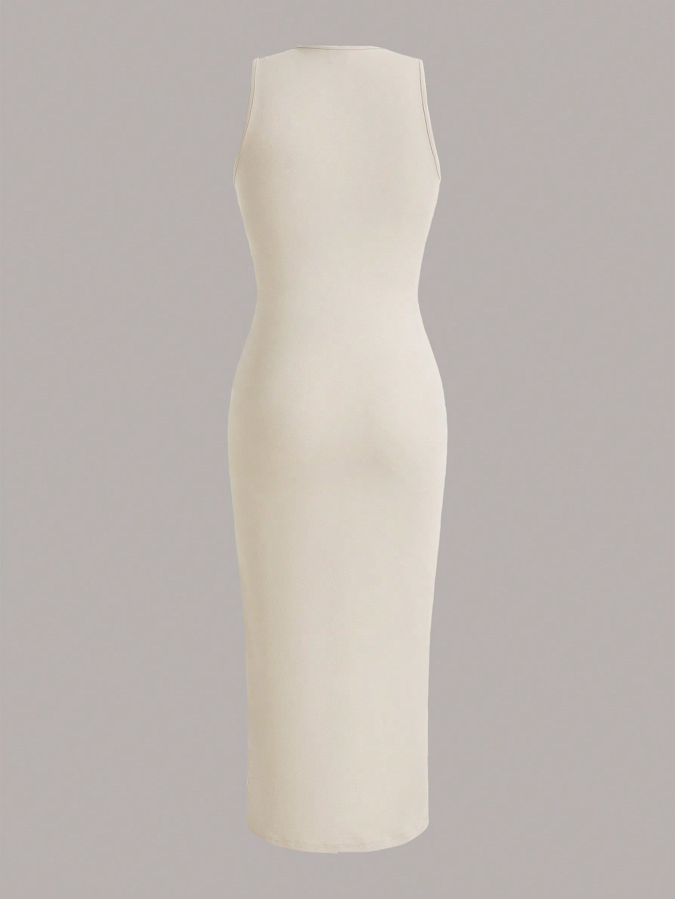 Sleeveless Crewneck Bodycon Midi Dress with Ruched Waist