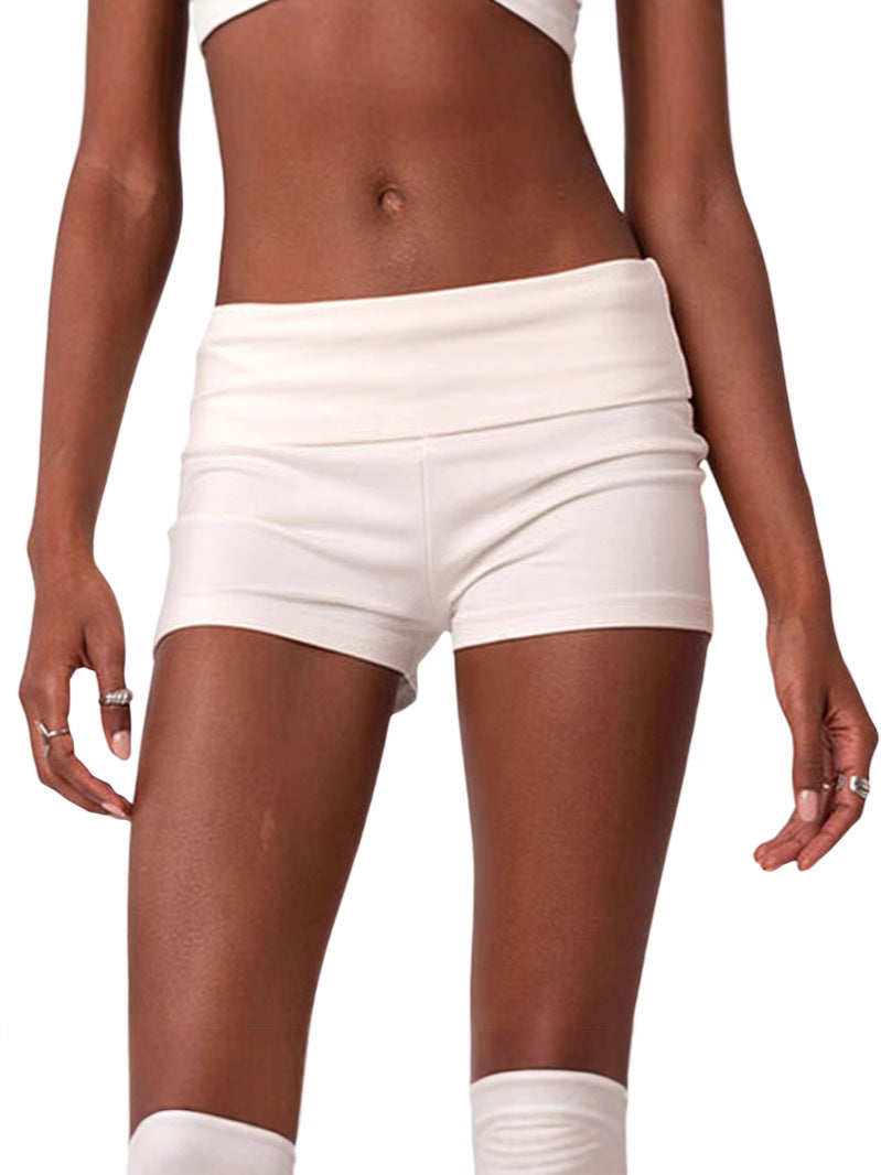 Mid-Rise Bodycon Hot Pants with Wide Ribbed Waistband