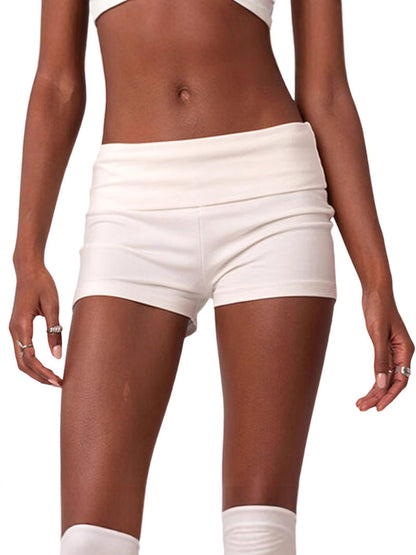 Mid-Rise Bodycon Hot Pants with Wide Ribbed Waistband