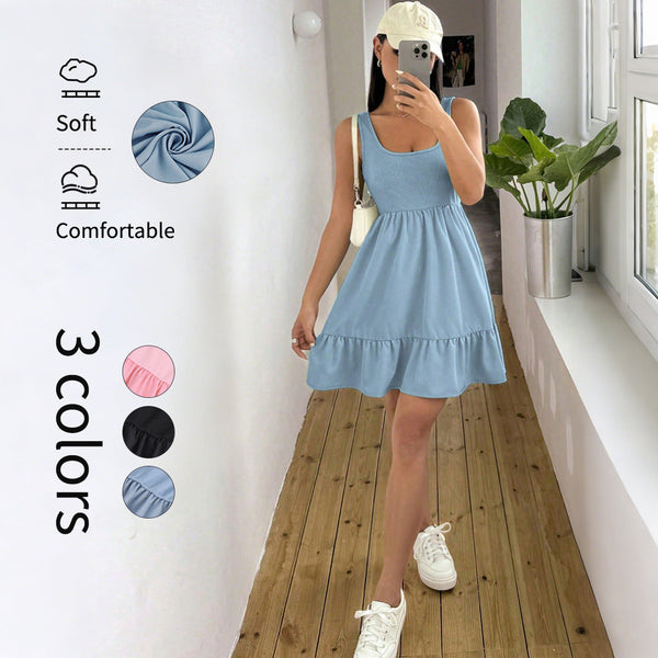 Sleeveless A-Line Mini Dress with U-Neck and Ruffled Hem