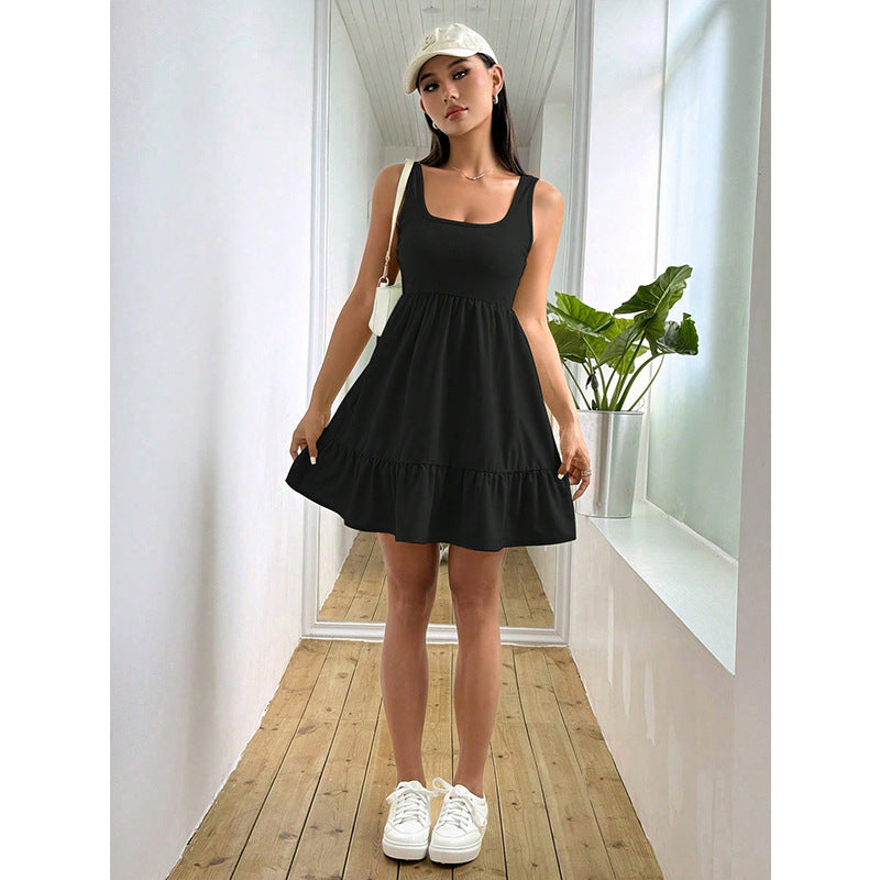 Sleeveless A-Line Mini Dress with U-Neck and Ruffled Hem