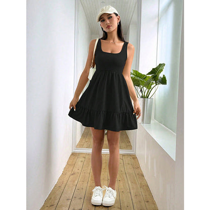 Sleeveless A-Line Mini Dress with U-Neck and Ruffled Hem