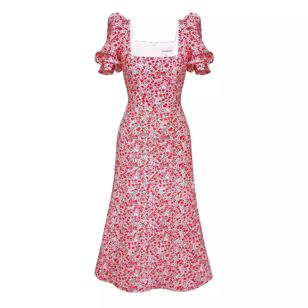 Ditsy Floral A-Line Dress with Square Neck and Puff Sleeves