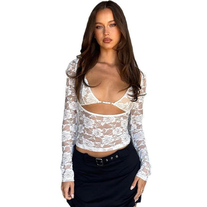 Slim Fit Floral Lace Two-Piece Set with Ring Detail