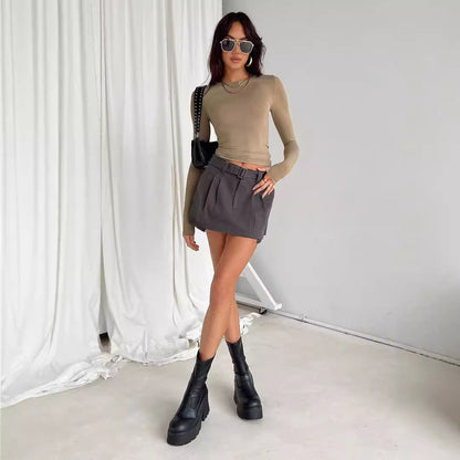 Slim Fit Long Sleeve Crewneck Top in Solid Colors