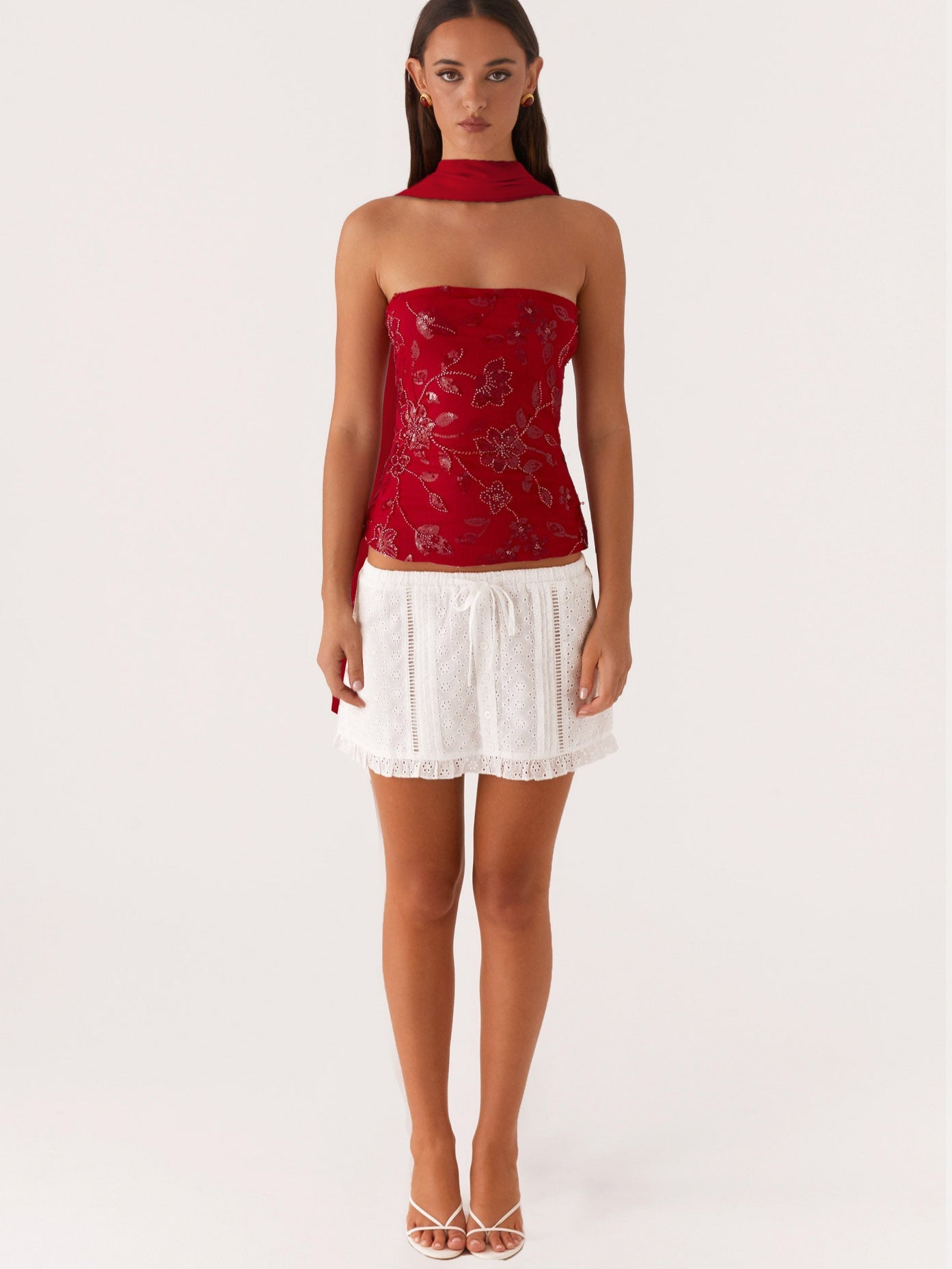 Backless Floral Sequin Tube Top with Matching Neck Scarf