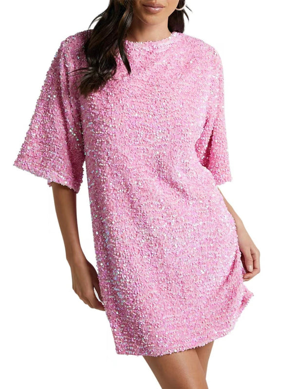 Sequined Shift Mini Dress with Half Sleeves