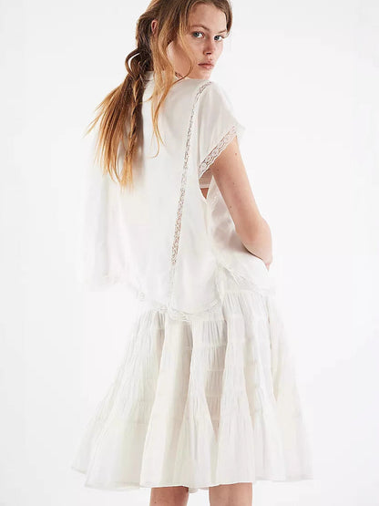 Tiered A-Line Mid Skirt with Drawstring Detail