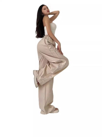 Loose Fit Lantern Pants with Elastic Waist and Side Piping