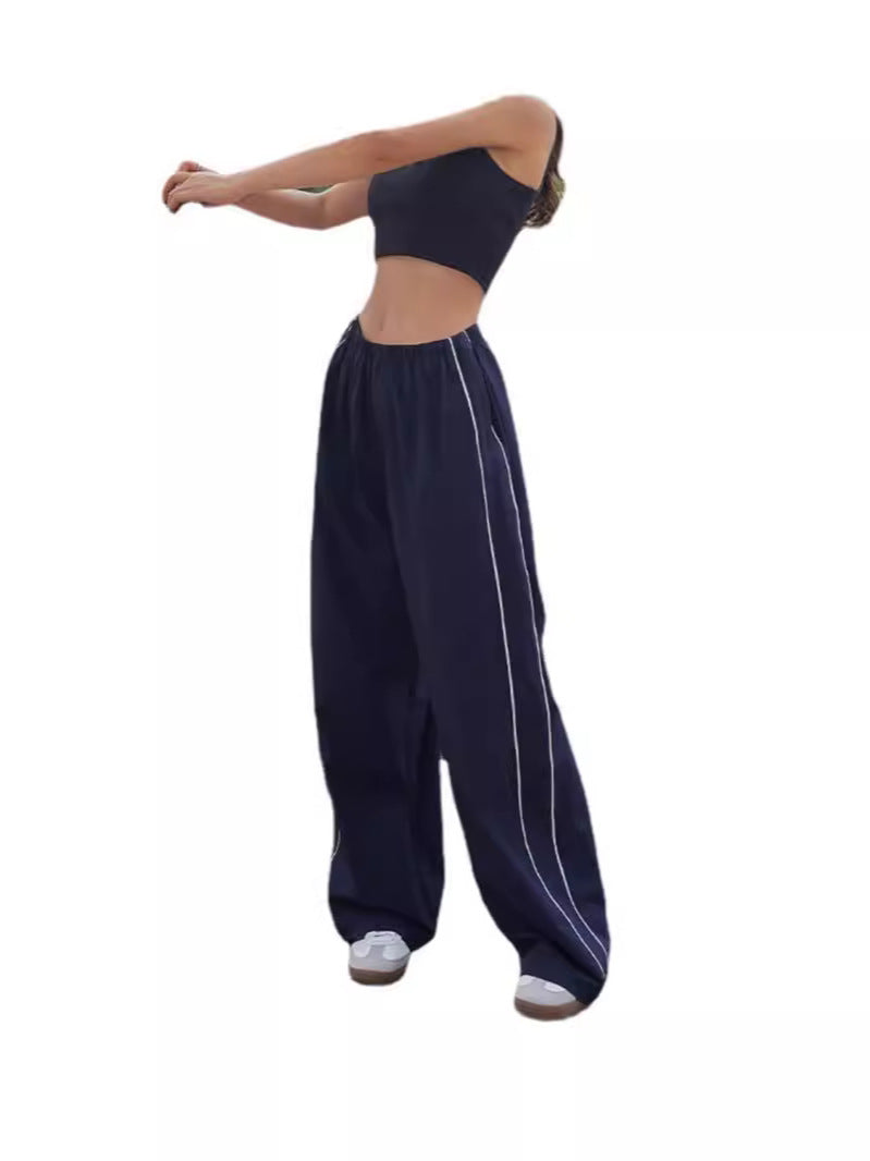Loose Fit Lantern Pants with Elastic Waist and Side Piping