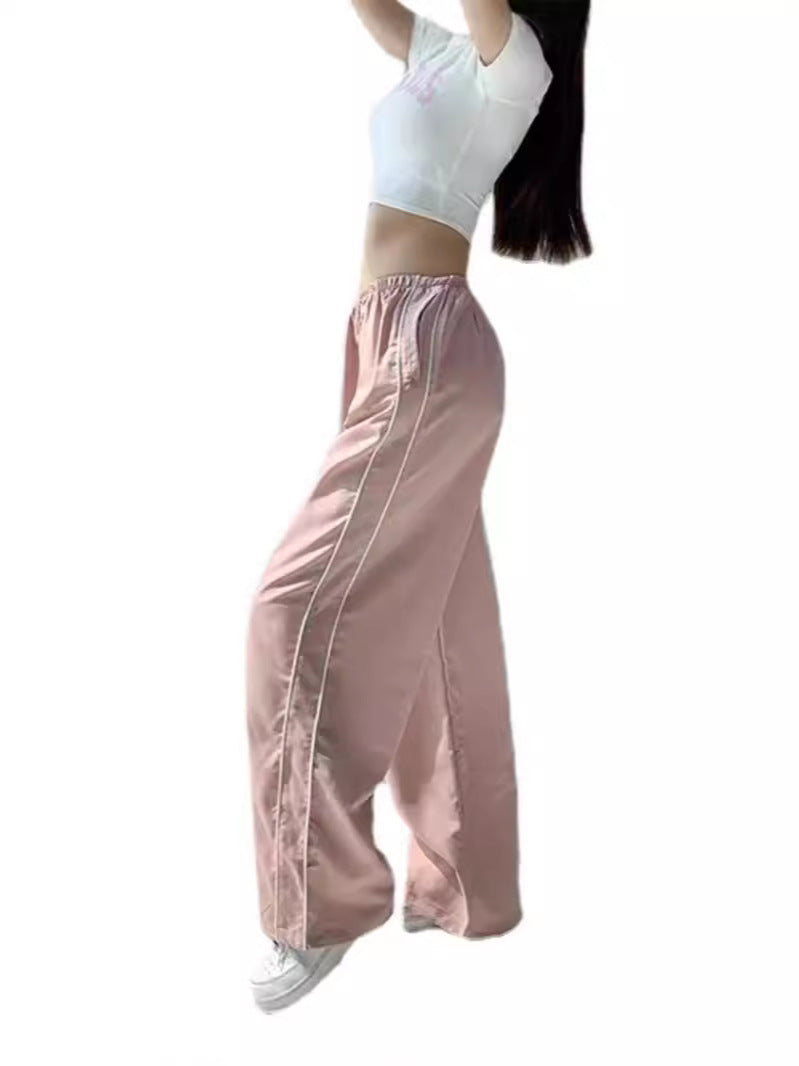 Loose Fit Lantern Pants with Elastic Waist and Side Piping