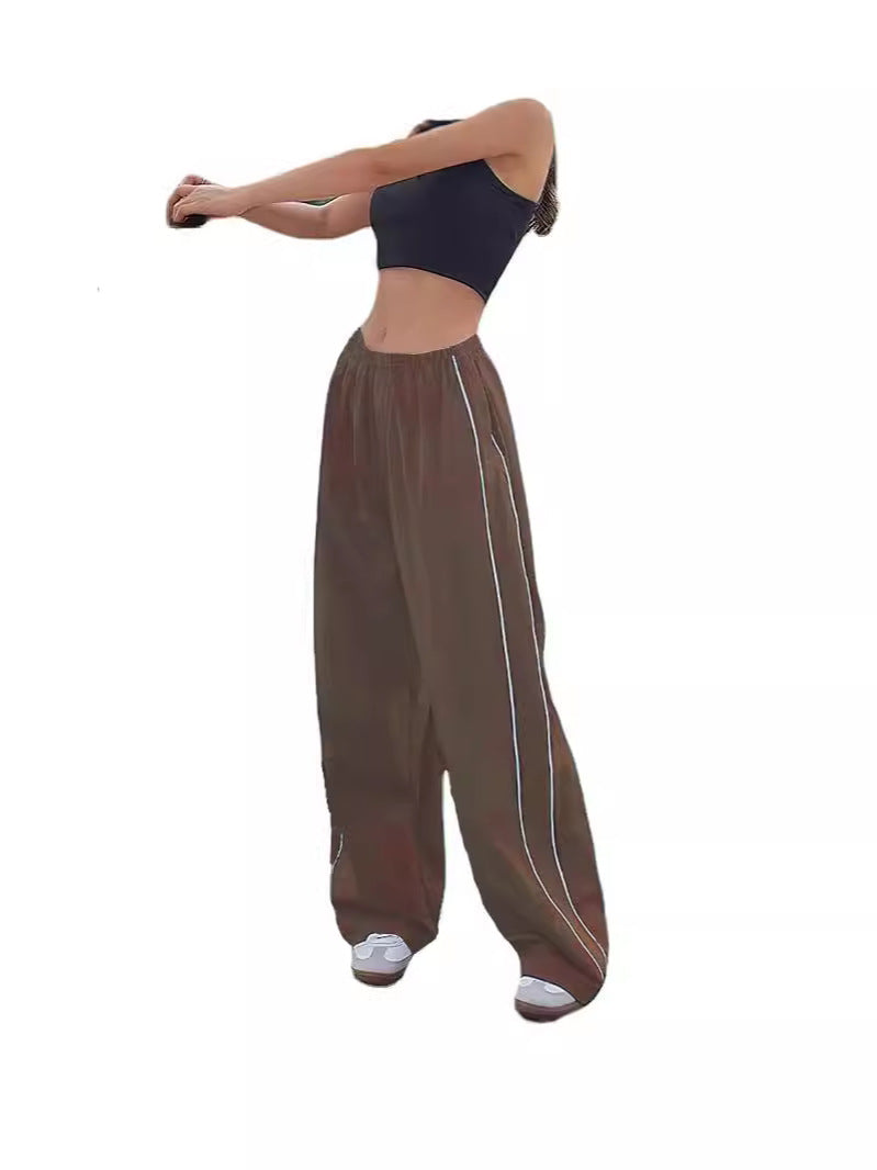 Loose Fit Lantern Pants with Elastic Waist and Side Piping