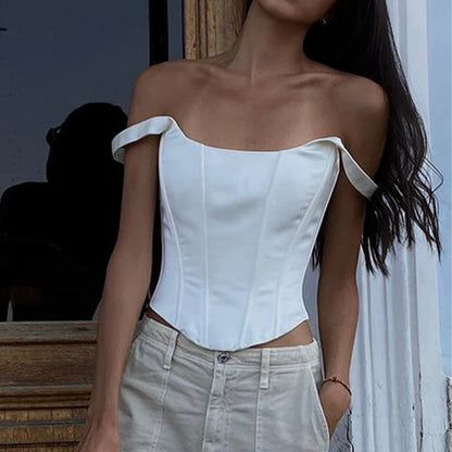 Slim Fit Corset Top with Off-the-Shoulder Straps