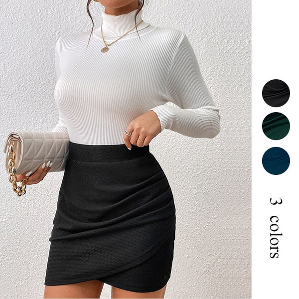 High-Waist Ruched Bodycon Mini Skirt with Wrap Front