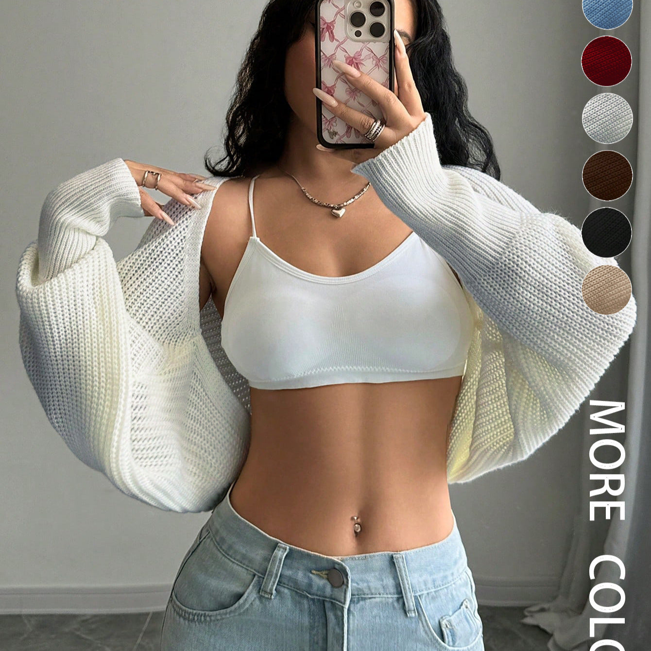 Loose-Fit Knit Shrug Cardigan with Long Sleeves