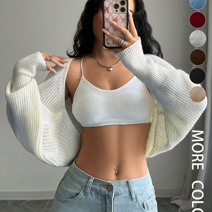 Loose-Fit Knit Shrug Cardigan with Long Sleeves
