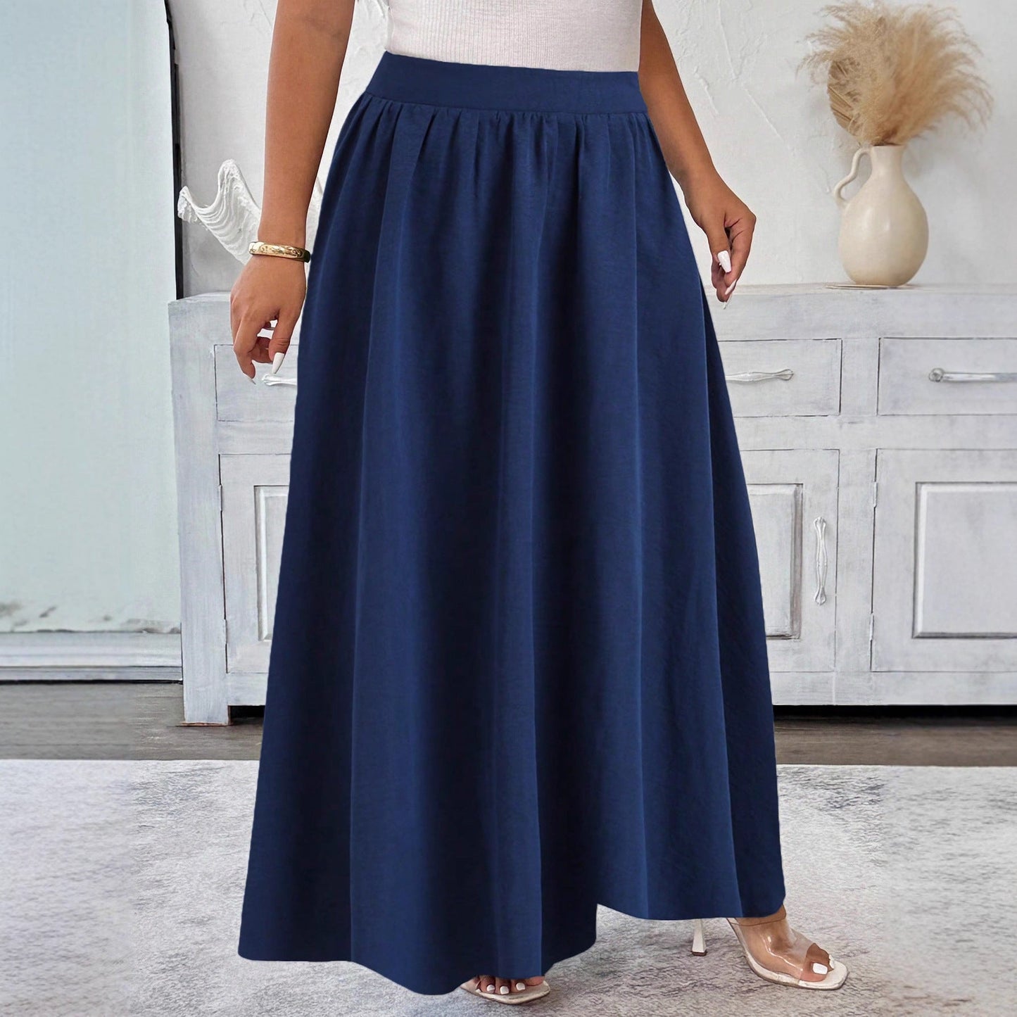 High-Waist A-Line Maxi Skirt with Elastic Waist